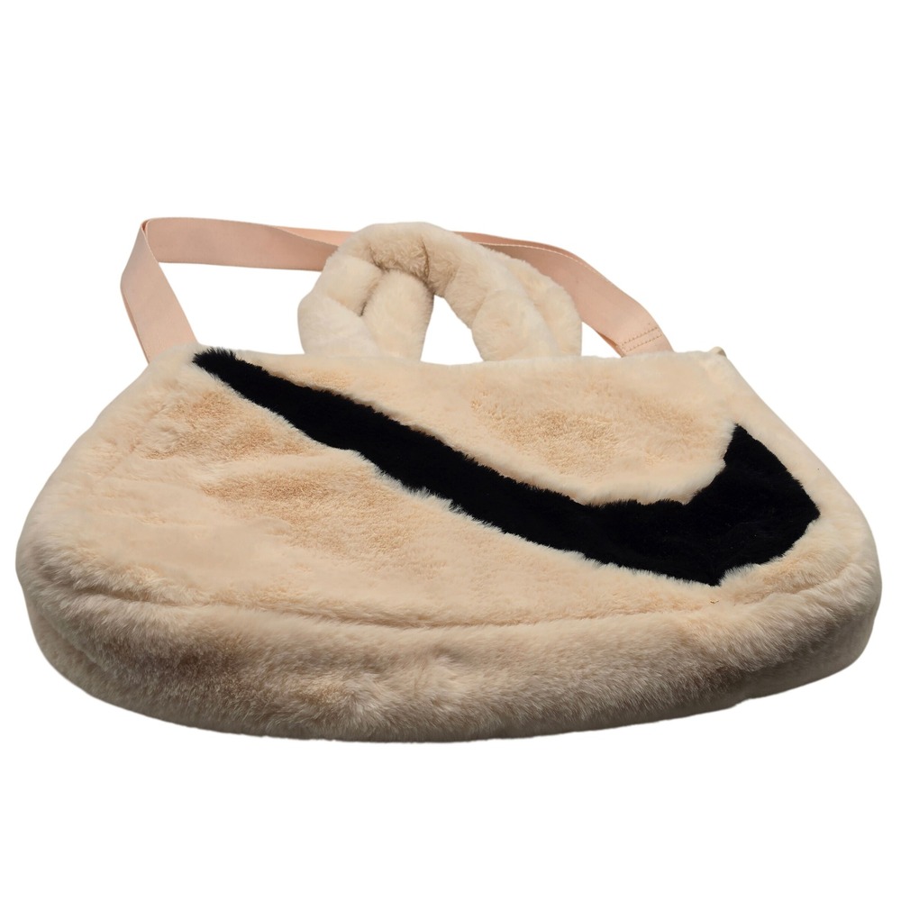 Nike Sportswear Faux Fur Tote Bag Womens Guava Ice Pink Black Swoosh FB3050-838